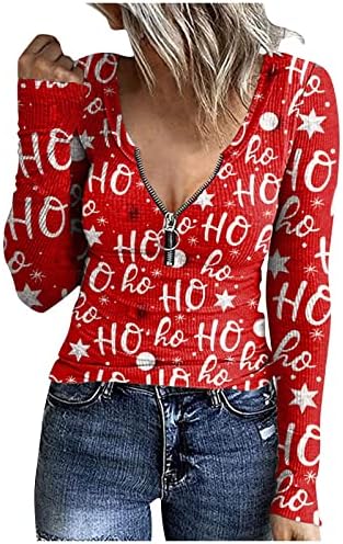 Ženski džemper sa zatvaračem u vratu sa patentnim zatvaračem za tiskani džemper božićni majica s dugim rukavima slatki proljetni džemperi