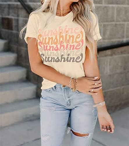 Žene Slatka Sunce Grafički Tees Ljeto Casual Labave Tops Funny Slova Print Majice Kratki Rukav Majice
