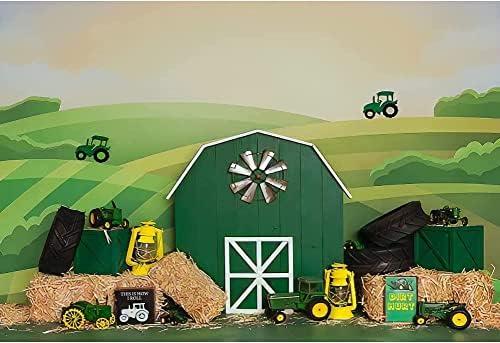 5x3ft zeleni traktor tematska crtana pozadina farme za rođendanske potrepštine za dječaka djevojčica Transparent za Sretan rođendan