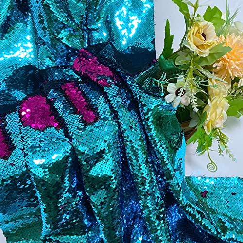 Reverzibilna tkanina sa šljokicama 1 Yard Long Mermaid Fabric by the Yard Turquoise to Hot Pink Two Tone Change color Fabric Flip