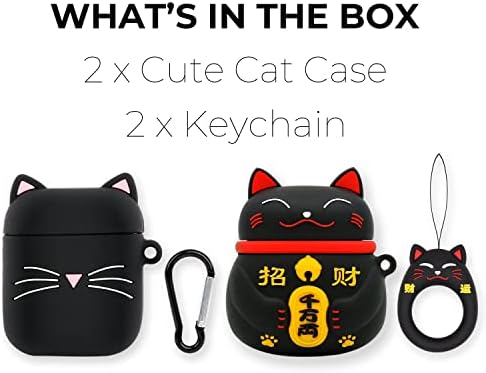 Megantree 2 Pack Slatka šapat Cat Airpods Case, Crna Lucky Cat Airpods 2 Case, smiješna 3D crtana životinjska mačka Kitty Shockotlarna