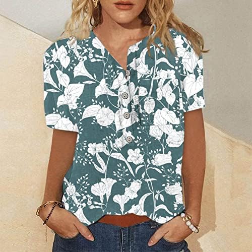 Topovi za žene Dressy Casual cvjetne štampane majice za slobodno vrijeme Split V vrat dugmad bluze labave tunike majice ljetni topovi