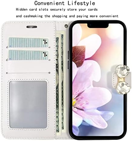 Omio za iPhone 11 Pro Max torbica za novčanik luksuzna Glitter Bling Dijamantska kartica ženska torbica sa postoljem Sparkle Crystal Bowknot Shockproof Non-Slip modni poklopac za iPhone 11 Pro Max case White