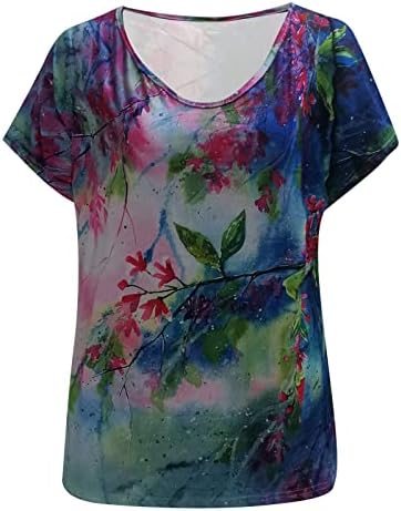 Plus veličine T majice za žene Ljetne casual, ženske vrhove cvjetnih grafičkih teas kratkih rukava labav bluza V-izrez