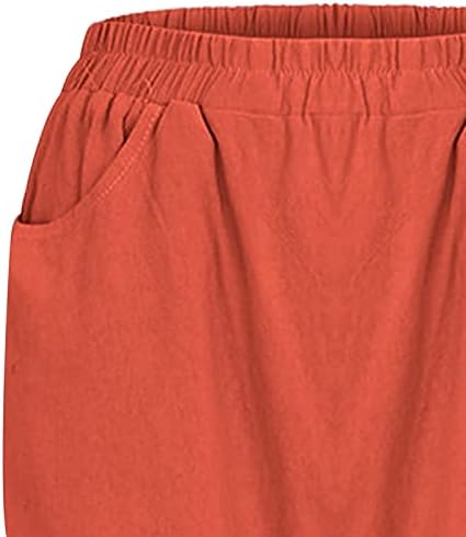 Miashui Žene Stretch Hlače Žene Modne pune boje Pamučne lanene elastične duge hlače Plaža plus veličina gamaše sa