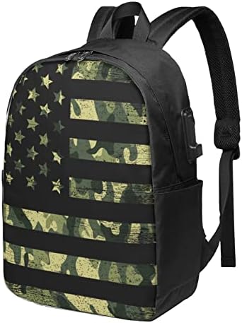 Američki ruksak za laptop za zastavu za muškarce tanak izdržljiv dnevni paket s USB portnim putovanjima, casual 17 inčni torba za