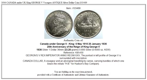 1936 CA 1936 Kanada pod UK King George V Voyagers Antiq $ 1 dobre nevertificirane