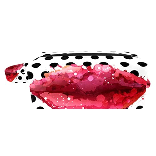 Torba za šminku Travel Kozmetičke vrećice Akvarelne usne sa crnim i bijelim tačkicama točkašnim točkama Torbica Organizator s patentnim