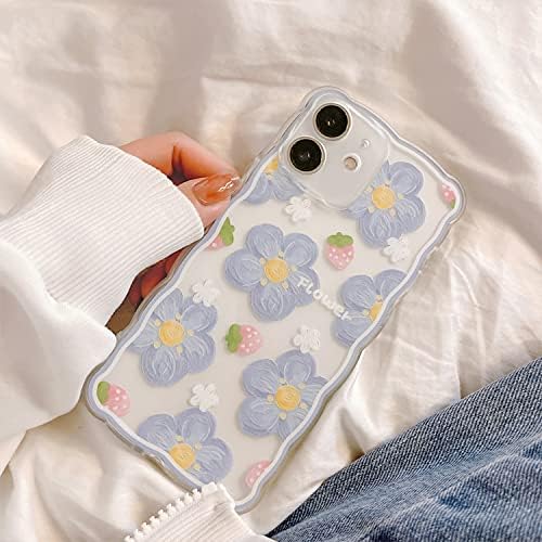 Posljedniji kompatibilan za iPhone 12 Mini bistri slučaj sa cvjetnim simpatičnim dizajnom jagoda za djevojke Žena TPU zaštitna tanka kućišta s udarnim otpornošću na iPhone 12 mini-plava