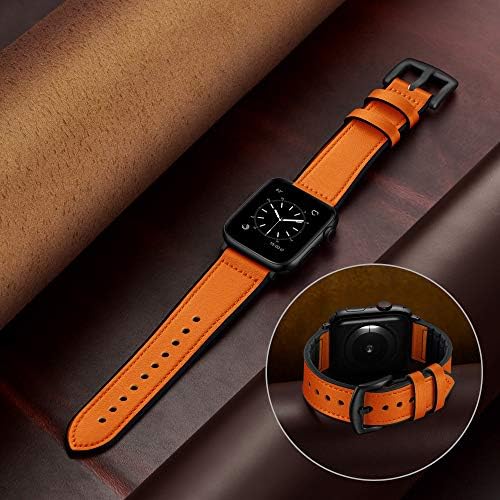 Ouheng kompatibilan sa Apple Watch Band Zmioničani originalni kožni i gumeni hibridni pojas 49mm 45mm 44mm 42mm Brown & Orange