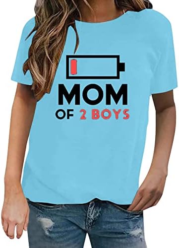 Žene smešno pismo Mama 2 dječaka Print okrugli vrat kratki rukav Top Tshirt trčanje Tee Shirts žene