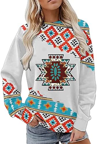 Vintage tinejdžeri za žene Aztec za ispis majice dugih rukava majica Tribal Geometric Duks retro crewneck bluza za pulover