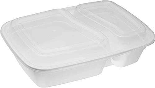 [25 pakovanja] kontejneri za pripremu obroka bijeli 2 pretinac sa poklopcima, Bento kutija za skladištenje hrane, mikrovalna pećnica,