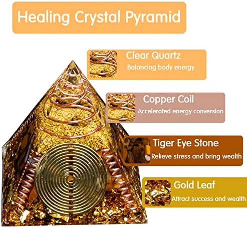 Drtmly Orgone piramida, mali iscjeljujući kristali piramida s Tigrovim kamenjem za oči, orgonitski energetski generator za otpor stresa, donesite sreću i bogatstvo