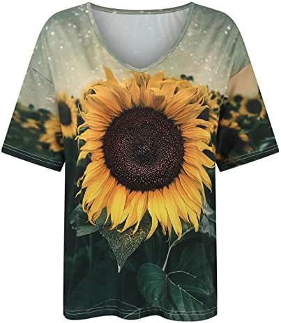 Žene Casual Labave Kratke Rukave Tshirts Summer Tie Dye Rainbow Gradient Tee Tops V Izrez Vintage Print Udobna Bluza