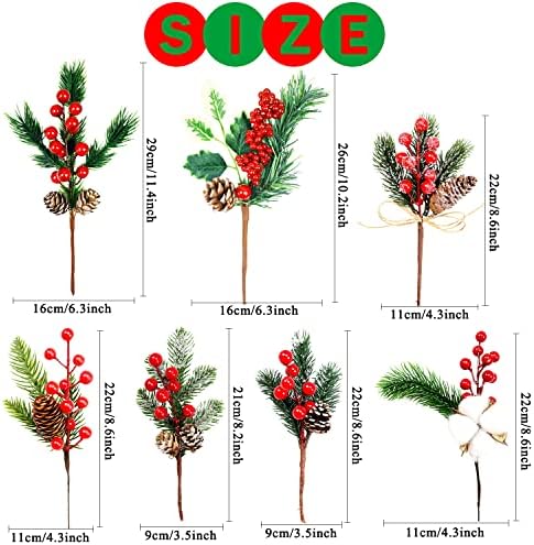 12pcs Umjetni božićni viljuškari za ukrase božićne stablo, asortirale su Holly stabljike sa borovima i bobicama, 32,8ft jute twine
