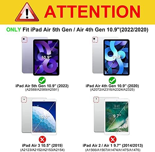 Leptir iPad Air 5th generacija 2022 iPad Air 4th generacija 2020 iPad 10,9 inča s kaljenim staklenim zaslonom Zaštitnika i olovkom držačem za olovke, TRIFOLD STAND TPU nazad, automatsko spavanje / buđenje (2)