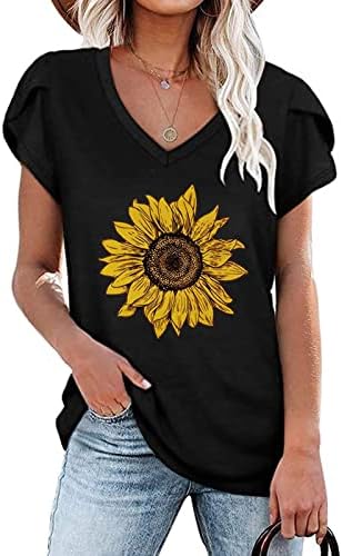 Cherella Casual majica za juniore Cap Short rukav uvrštavajući izrez Spandex Sunflower cvjetni grafički vrhovi tees teen djevojke
