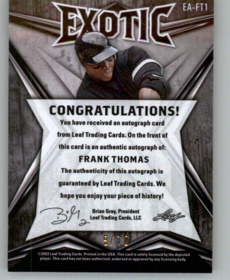 2022 Aloptotski autogram za više sporta Tiger EA-FT1 Frank Thomas Auto 9/10 Baseball Trgovačka karta Chicago White Sox