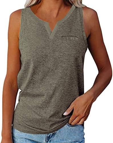 Žene vrhovi jednobojni V izrez prsluk Tee bluza majice ljetne jednostavne majice sa džepom na grudima