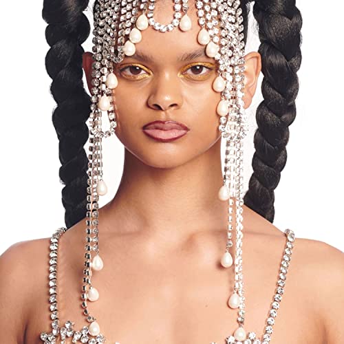 StoneFans Rhinestone Head Chain nakit, Bridal Pearl čelo elastične trake za glavu resica Stretch duga kosa dodatna oprema nakit za žene djevojke