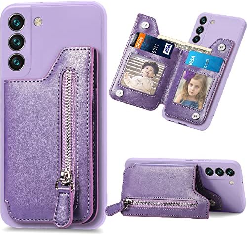 Ysnzaq torbica za novčanik sa zatvaračem za Samsung Galaxy S23+ Plus 6.6, PU kožni sklopivi držač magnetnih kartica poklopac telefona za Samsung Galaxy S23+ Plus SDLL ljubičasta