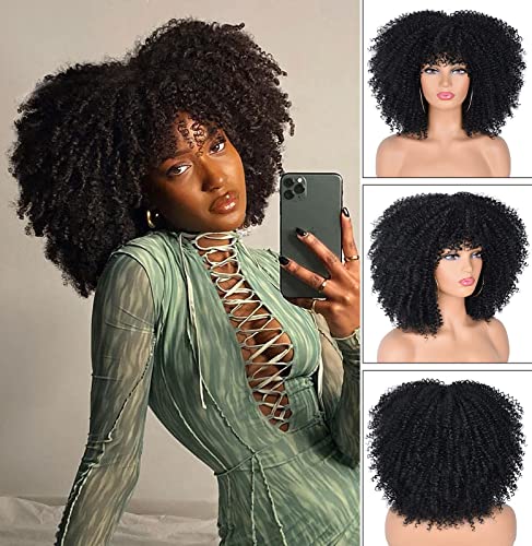 Crne kovrčave perike za crne žene Afro kovrčave perike sa šiškama Afro kosa sintetičke perike otporne na toplotu kratka kovrčava perika