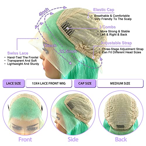Finmoo Mint zelena obojena ljudska kosa čipkaste prednje perike duge guste ljepljive zelene ravne 13x4 HD prozirne čipke frontalne ljudske kose perike za žene Pre Čupana prirodna linija kose s dječjom kosom 150 gustina 24 inč