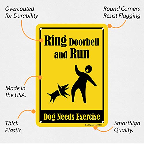 SmartSign zvona zvona i trčanje, pse treba vježbanje smiješno čuvati se znak psa | 7 x 10 plastike
