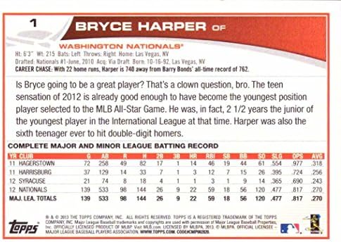 2013 topps 1 BRYCE Harper bejzbol kartica - gornje staklene zvjezdice Rookie