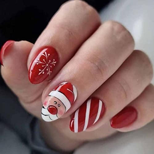 Enppode Božić nokti kratak Božić Press na noktima badem Božić lažni nokti crveni Božić nokti za žene
