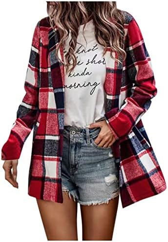 ZEFOTIM jakna za jaknu žene, 2022 modne prevelike flannelne majice plaćene vrhove dugulja dugih rukava s kardiganskim kaputima