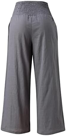 DSODAN široke pantalone za noge za žene solidne boje labave pantalone ženske ležerne pamučne posteljine visoke struine pantalone