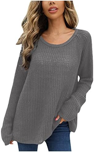 Rmxei ženska seksi čvrsta boja od džemper s ramenom dugih rukava labav pulover pleteni džemper