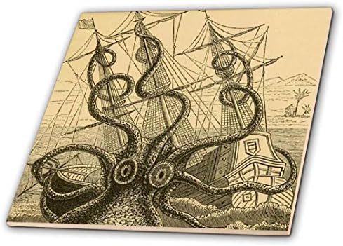 3Droza CT_164907_1 Gigantska kolosalna hobotnica morsko čudovište Kraken. Pierre Denys de Montfort-keramički pločica, 4-inčni