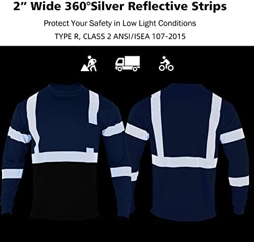 VENDACE Safety Reflective visoke vidljivosti košulje sa dugim rukavima ANSI klase 2 Hi Vis majice za građevinske radove za muškarce