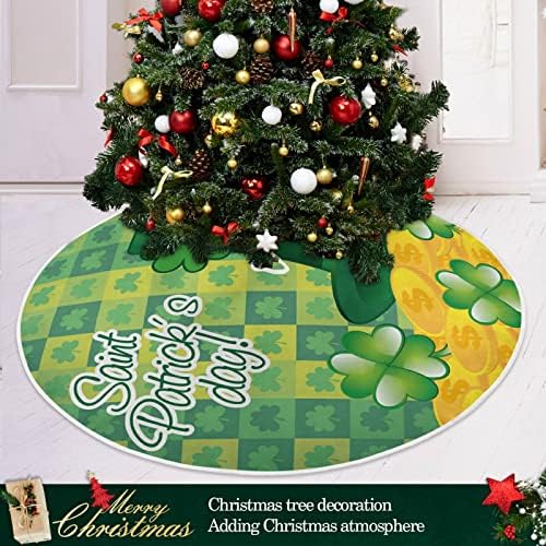 Oarencol St Patrickov dan božićno suknje 36 inča Clover Cion Hat Buffalo Shamrock Green Plaid Xmas Holiday Party Tree Detaos