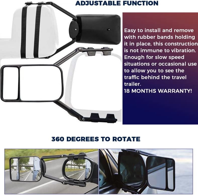 Fitepro vučne ekstenzije - 2 paket klipnika univerzalna ogledala za vuču za auto kamione prikolica - rotacija 360 stupnjeva, podesivi