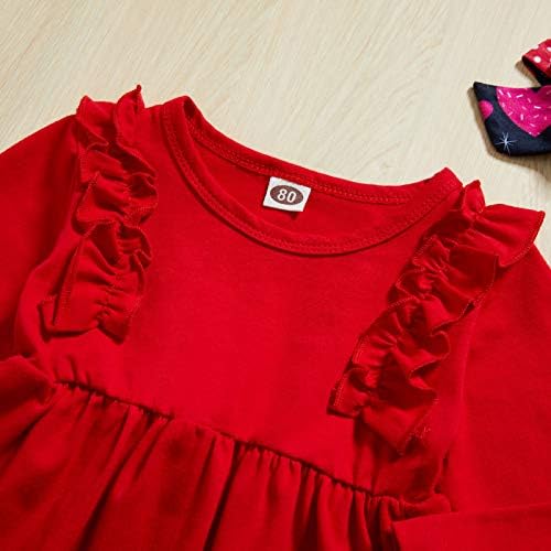 Sinhoon Valentinovo odijelo za djecu Dječja djevojka Crvena haljina s dugim rukavima Hlače za klicanje sa trakom za glavu