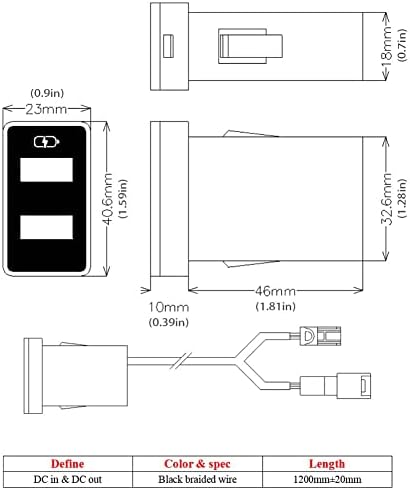 Auto punjač QC3.0 Brzi naboj, za Toyota Dual USB priključak za priključak Brzo punjenje, sa LED lampicom, kompatibilnim pametnim telefonima,
