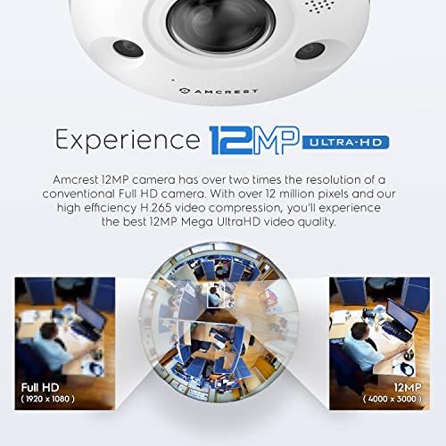 Amcrest Fishye IP kamera, 360 ° Panoramski 12-megapiksel POE IP kamera, toplotna karta, zaštita od perimetra, brojanje, 33ft nightVision,