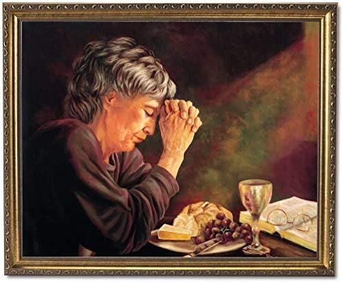 Zahvalnost stara dama koja se moli na večeri stol svakodnevno hljebska žena vjerska zidna slika uokvirena umjetnička štampa 8x10