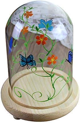 Acever Glass Cloche Bell Dome Jar za prikaz s bazom od punog drveta