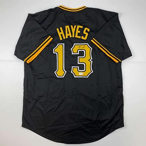 Potpisan/potpisan Ke'bryan Hayes Pittsburgh Crni Bejzbol dres Beckett BAS COA