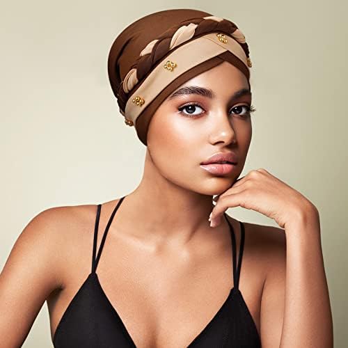XTINMEE 6 kom su afrički turban glava za glavu za afričke žene čvrste boje Beanie Headscarf upletena pletenica za žensku djevojku