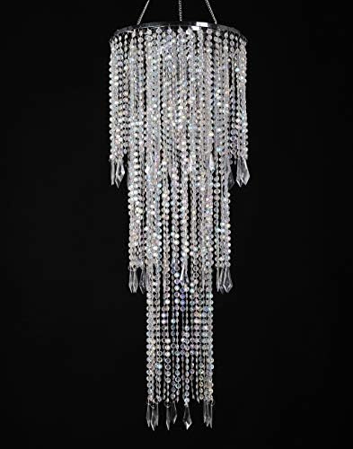 Aromathings pjenušavi iridescentni akrilni viseći luster sa perlama, 3 nivoa perle viseća sjenila, stropni luster sa akrilnim kapljicama