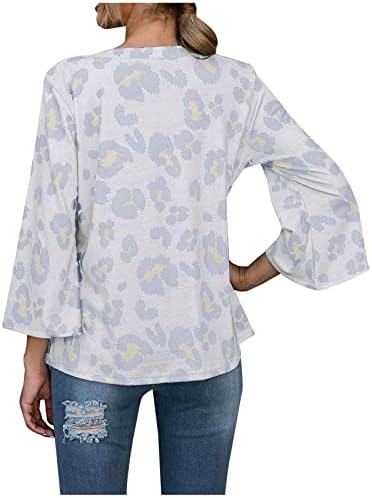 Leopard Ispiši labavi fit Plus veličine vrhova za dame Bell rukava Crew Crk Crke Girt Lounge Bluzes Majice Teen Girls OS