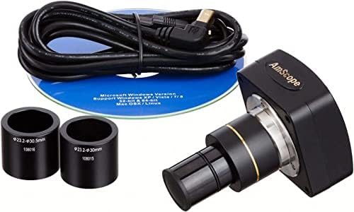 AmScope-0.7 X-5X inspekcijski mikroskop za zumiranje na Dvokrakom postolju sa LED prstenastim svjetlom na zglobnoj ruci + 5MP USB 2.0 CMOS C-mount mikroskopska kamera velike brzine u boji-H800-DAB - 96S-5m