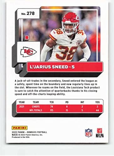 2022 DONRUSS CRVENA CRVENA 278 L'Jarius Sneed NM-MT Kansas Chiefs Chiefs Football Trading Card NFL