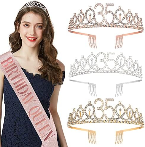 UVATAHONA 35. rođendan Sash i Tiara za žene, 35 & amp; Fabulous Sash i rođendan Crown, Happy 35. rođendan pokloni za Queen Woman Party